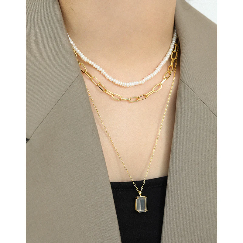 VVS Jewelry Paperclip Link Chain Necklace - .925 Sterling Silver & 18k Gold - Image 3