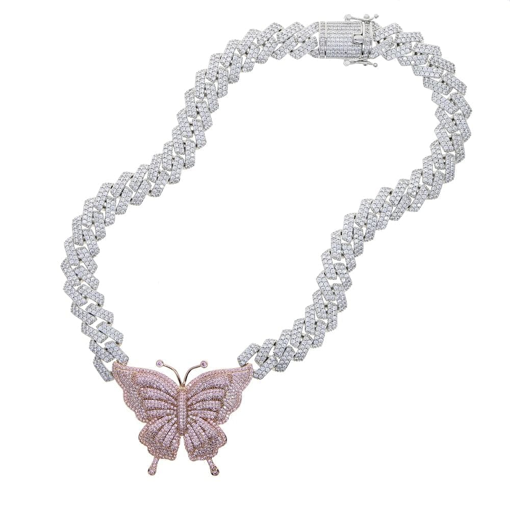VVS Jewelry Pink Silver Butterfly Miami Cuban Choker - Image 10