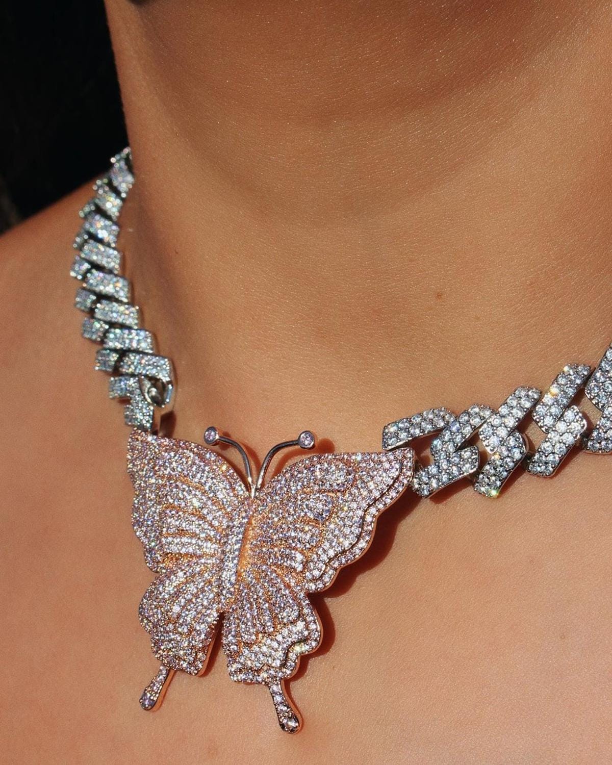 VVS Jewelry Pink Silver Butterfly Miami Cuban Choker - Image 3