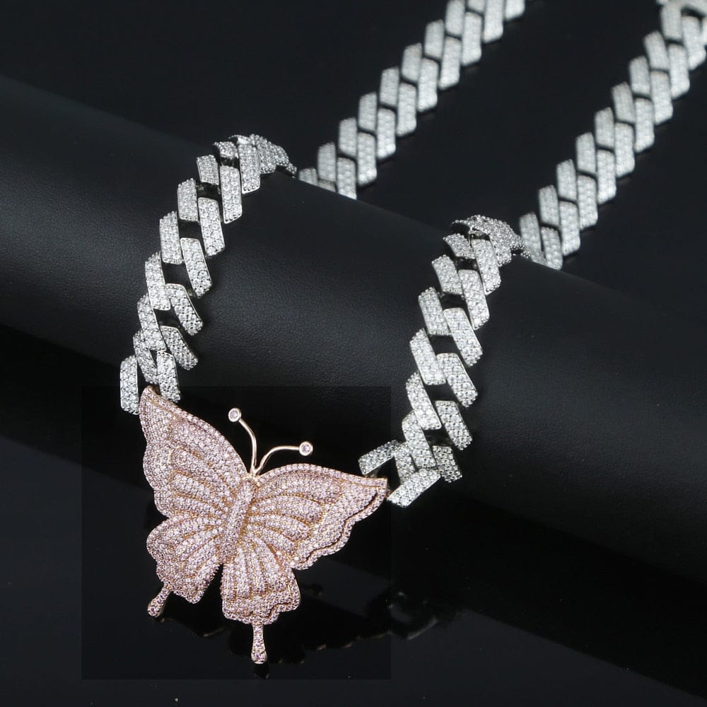 VVS Jewelry Pink Silver Butterfly Miami Cuban Choker - Image 5