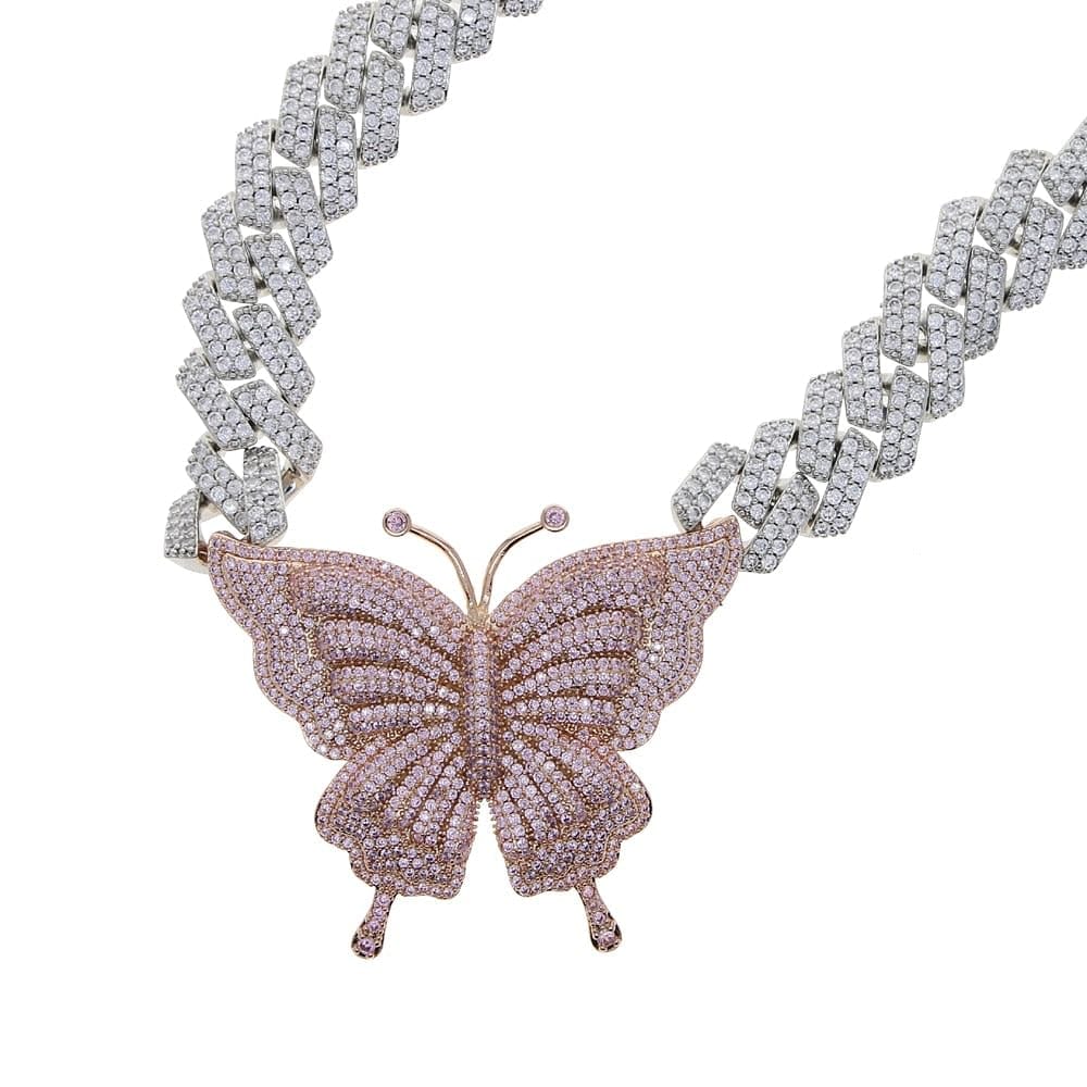 VVS Jewelry Pink Silver Butterfly Miami Cuban Choker - Image 7