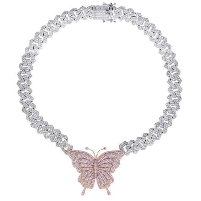 VVS Jewelry Pink Silver Butterfly Miami Cuban Choker - Image 9