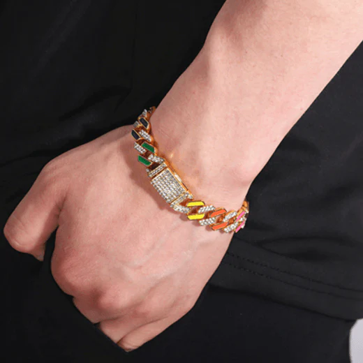 Rainbow Cuban Link Chain – Multicolor Iced Out Necklace & FREE Bracelet - Image 4