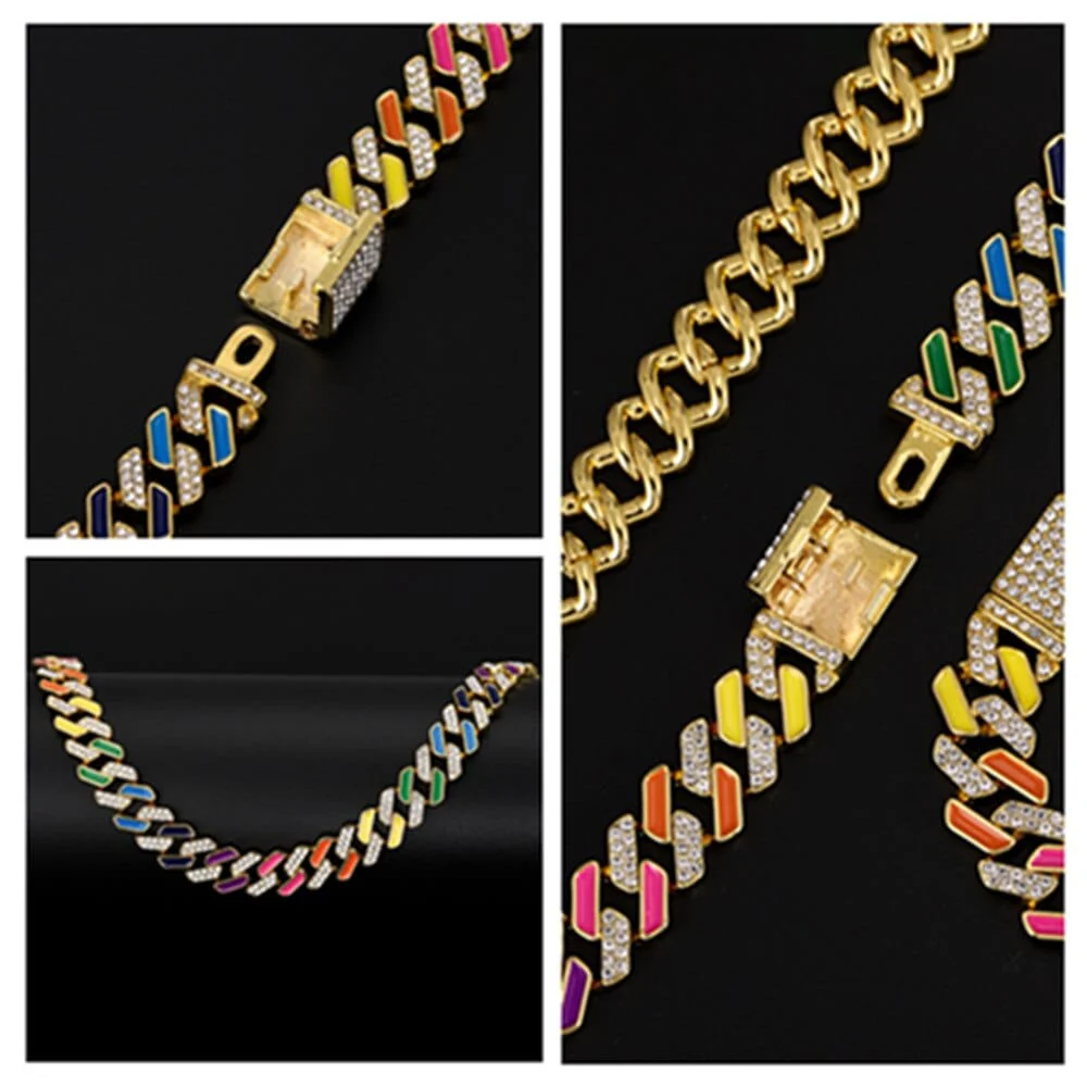 Rainbow Cuban Link Chain – Multicolor Iced Out Necklace & FREE Bracelet - Image 6