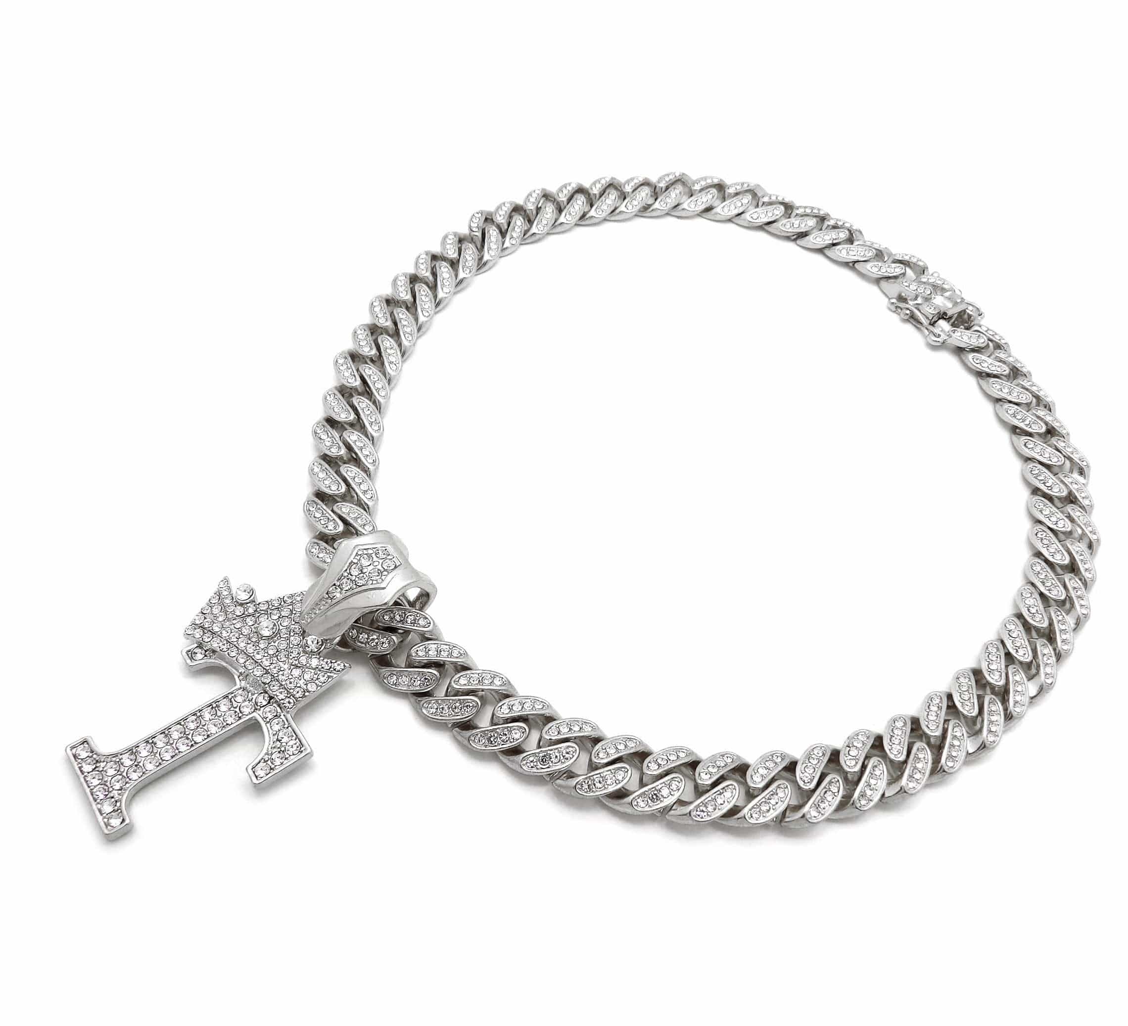 VVS Jewelry Silver Crowned Initial Cuban Pendant Chain - Image 3
