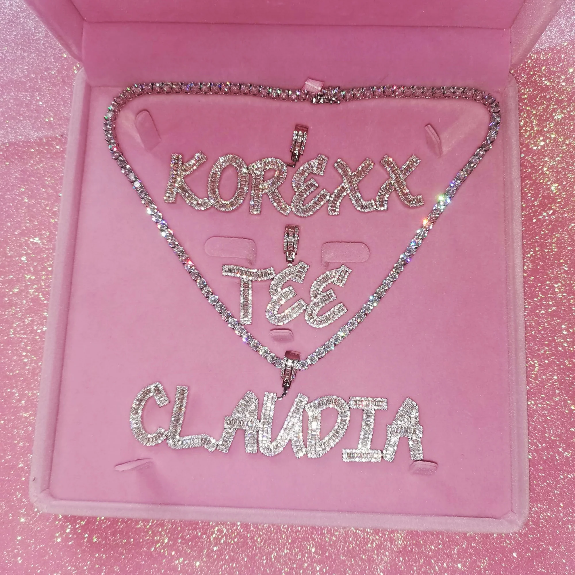 Custom Baguette Letter Name Necklace – Iced Out Pendant with Tennis Chain - Image 15