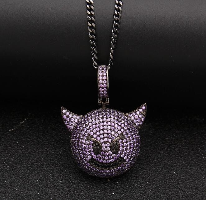 VVS Jewerly Iced Purple Devil Emoji Necklace - Image 2