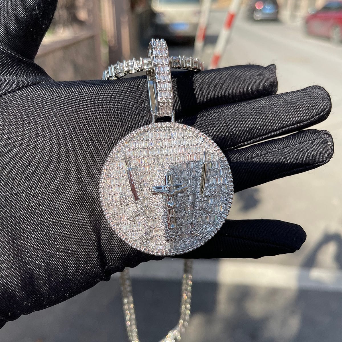 VVS Shine Cross and Guns Badge Iced Out Pendant - Image 5