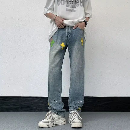 VVS Splashed Ink Cross Embroidery Jeans - Image 6