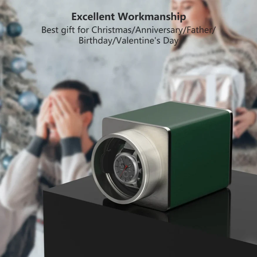 Watch Winder Single Box β Quiet Mabuchi Motor, Stackable Vegan Leather Case for Travel β Hulk Green - Image 8