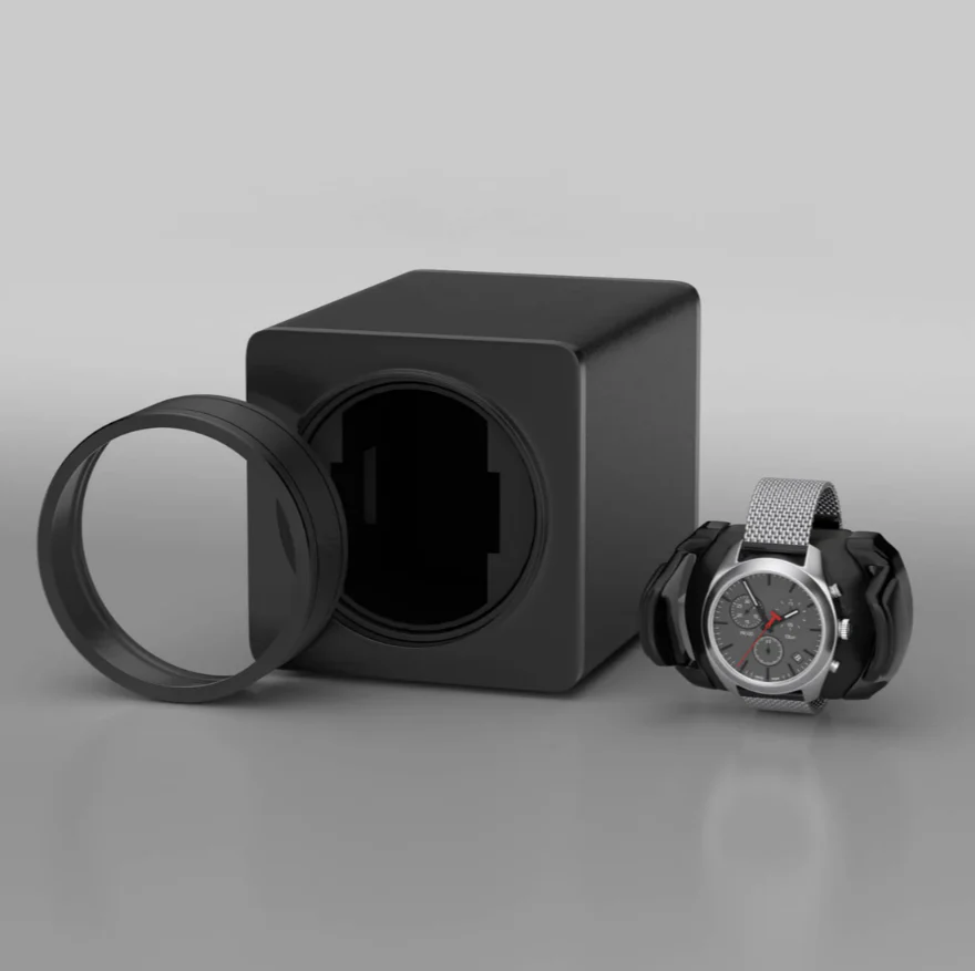 Watch Winder Single Box – Quiet Mabuchi Motor, Stackable Vegan Leather Case for Travel – Midnight Black - Image 2