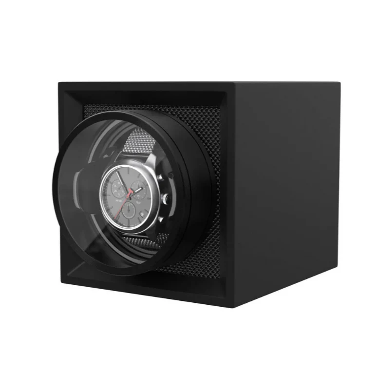 Watch Winder Single Box – Quiet Mabuchi Motor, Stackable Vegan Leather Case for Travel – Midnight Black - Image 7
