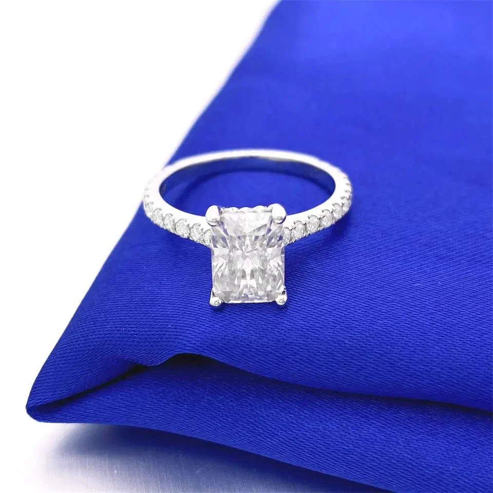 White Gold Square Radiant Cut 5CT Moissanite Engagement Ring - Image 6