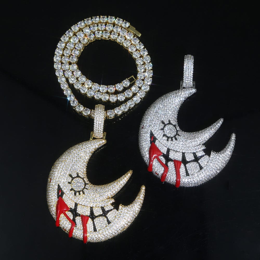 XL Iced Out Blood Moon Hip Hop Pendant Necklace - Image 5