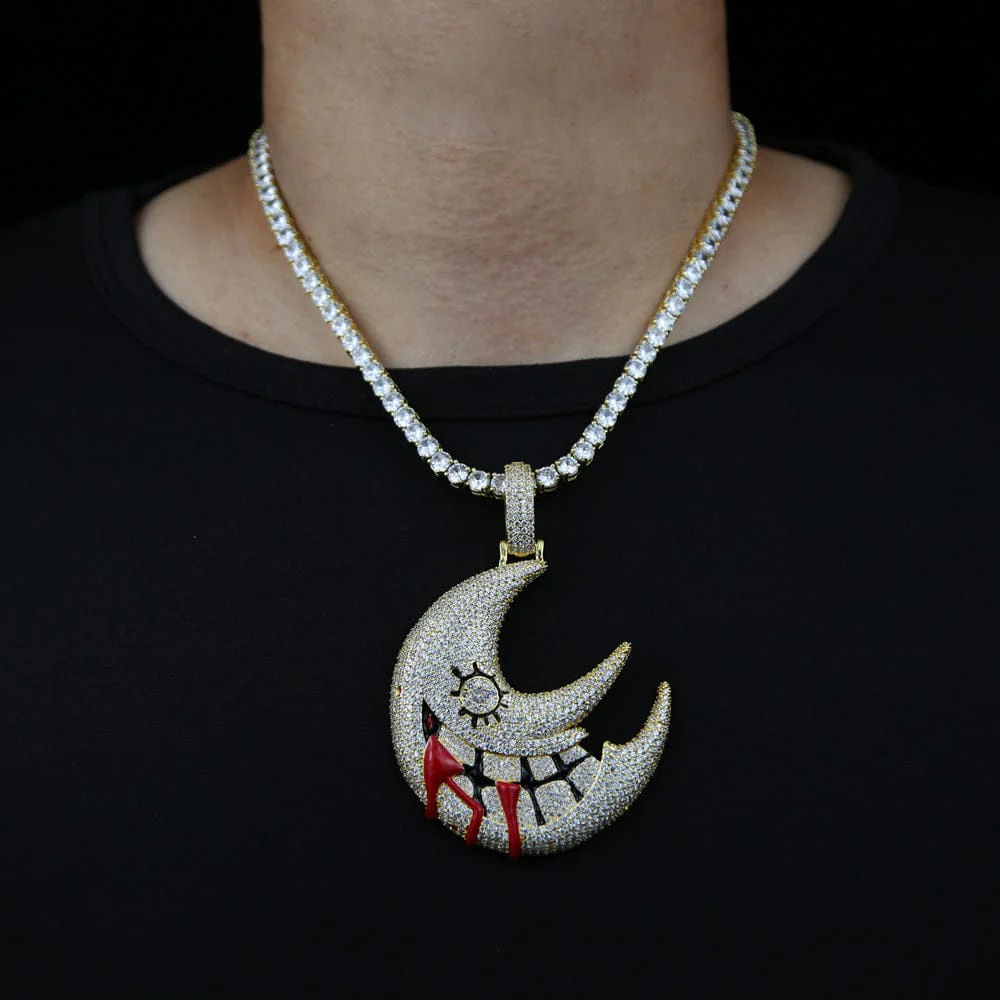 XL Iced Out Blood Moon Hip Hop Pendant Necklace - Image 8