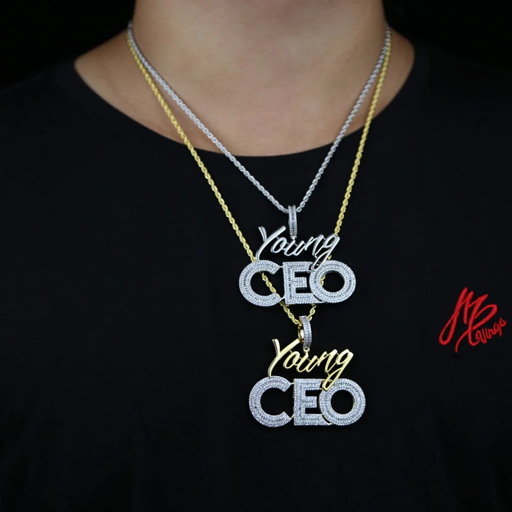 Young CEO Two Tone Iced Pendant Necklace - Image 6